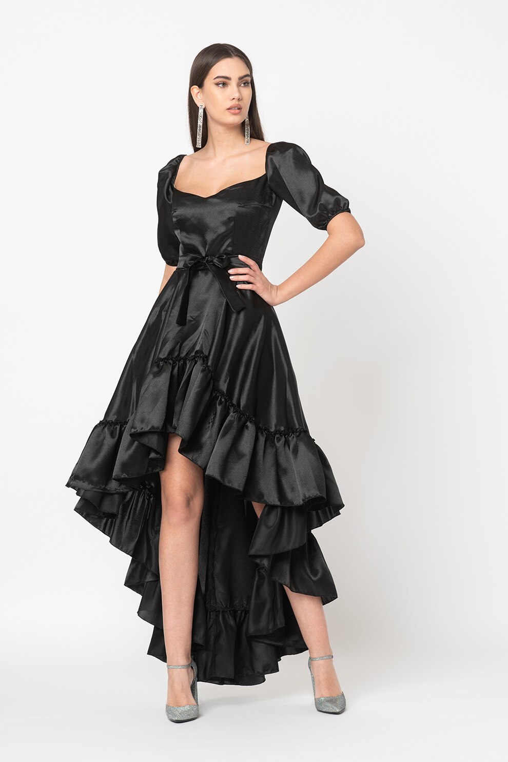 Amazing, Rochie asimetrica cu terminatie evazata, Negru