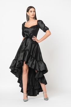 Amazing, Rochie asimetrica cu terminatie evazata, Negru Amazing, Rochie asimetrica cu terminatie evazata, Negru