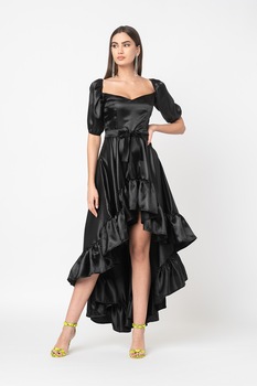 Amazing, Rochie asimetrica cu terminatie evazata, Gri antracit Amazing, Rochie asimetrica cu terminatie evazata, Gri antracit