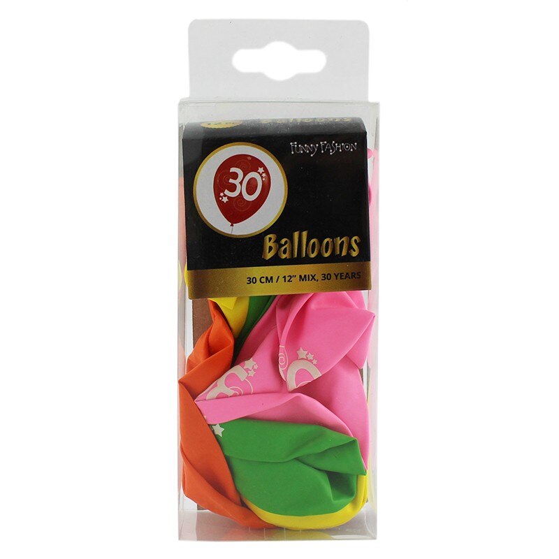Set baloane aniversare 30 ani, Funny Fashion, latex, 12 bucati, mix de culori