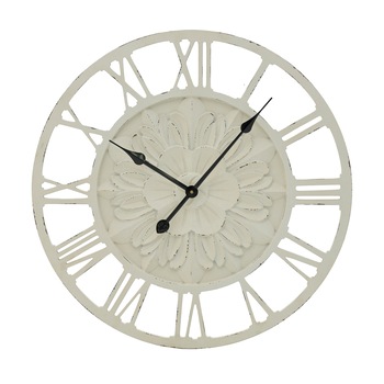 Ceas de perete, lemn alb antichizat, 60x5 cm Ceas de perete, lemn alb antichizat, 60x5 cm