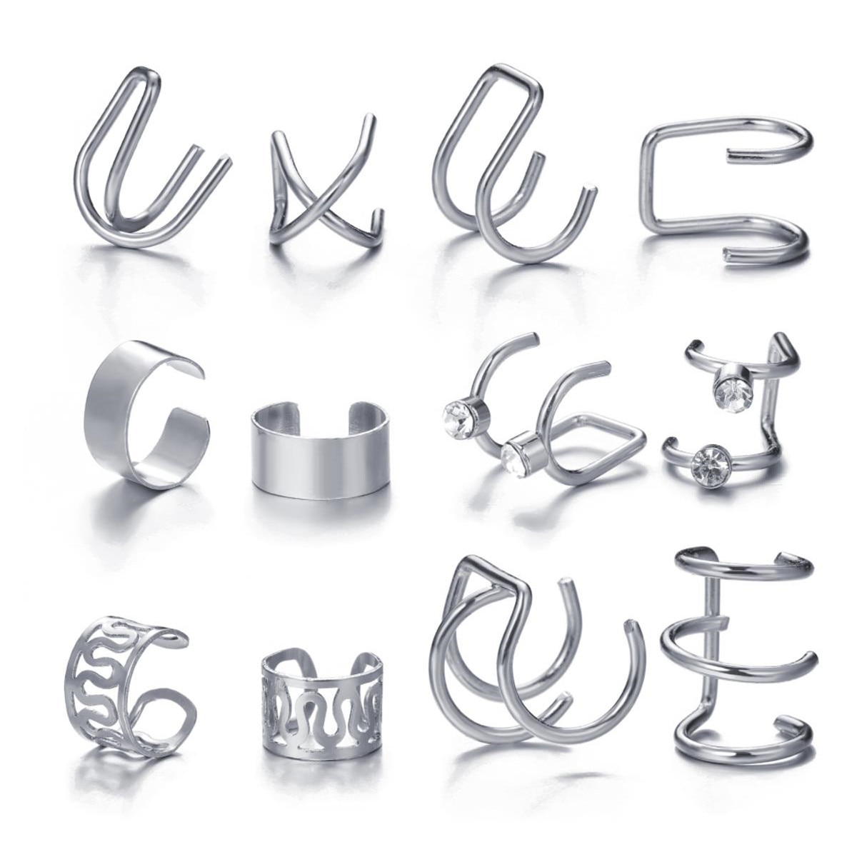 Set 12 cercei Cuff, Pili-Paradise, Otel inoxidabil, Argintiu