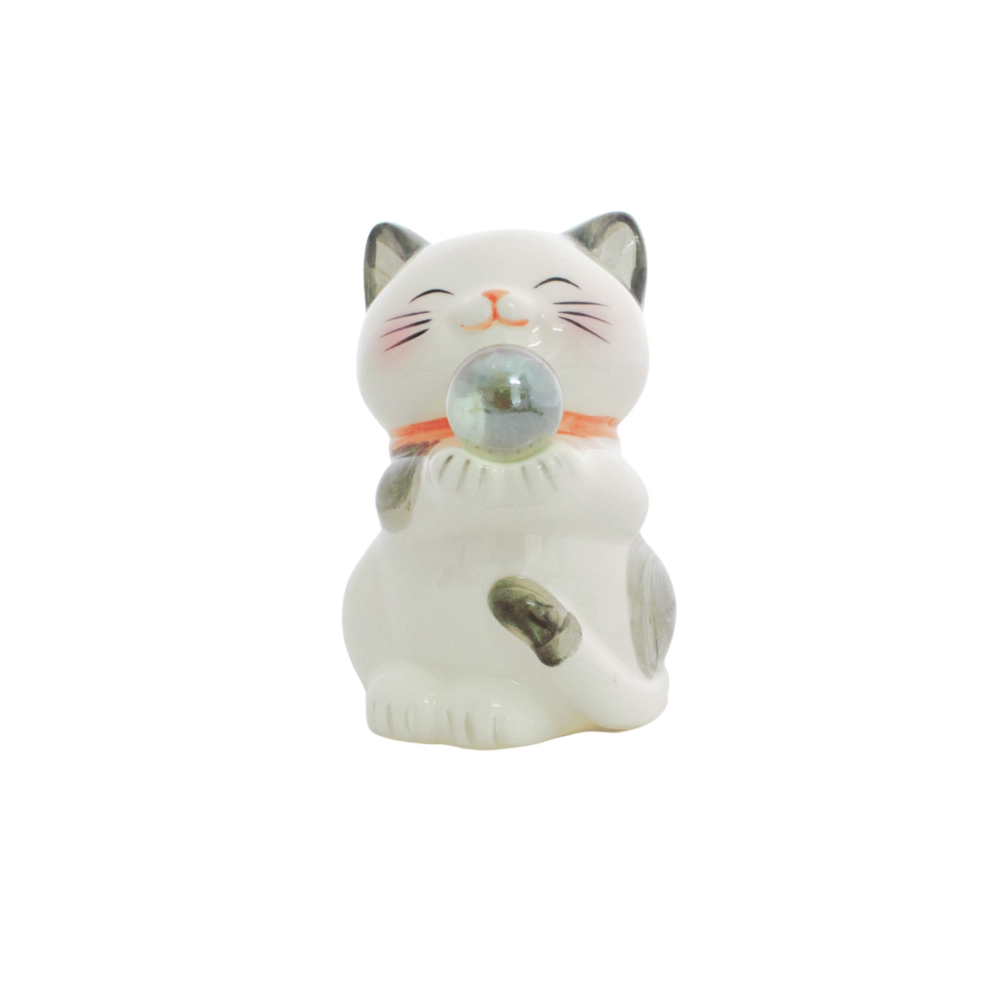 Pisica feng shui cu bila alba, 12 cm