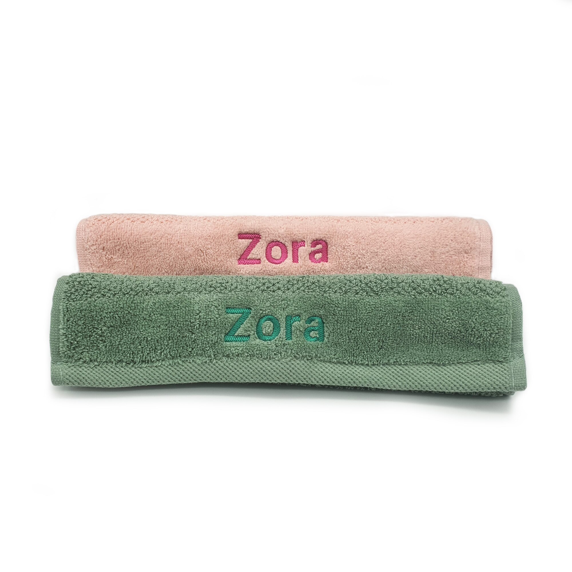 Set 2 prosoape personalizate, roz, verde