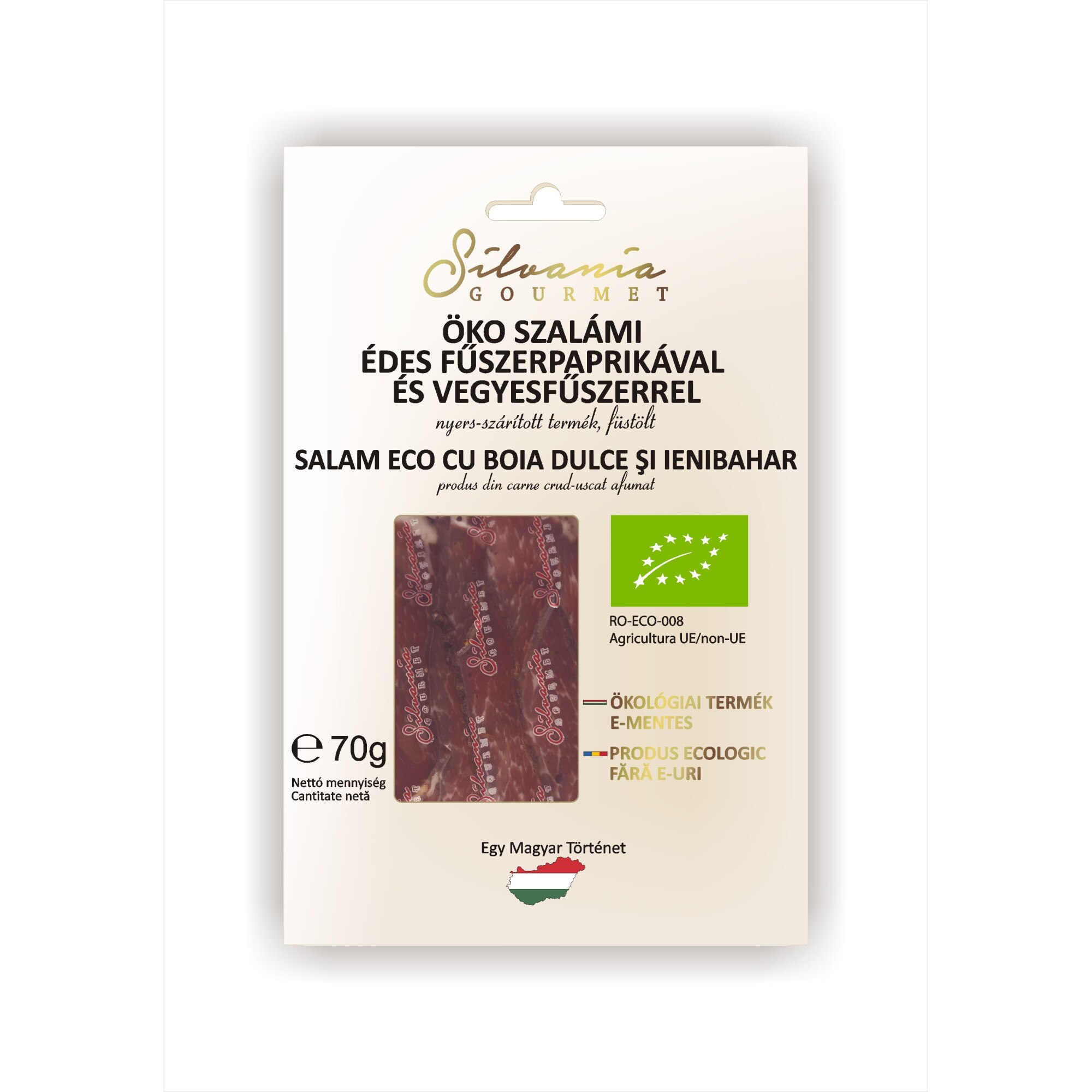 Salam Bio (Eco) cu boia dulce si ienibahar, , Silvania Gourmet, 70g (porc)