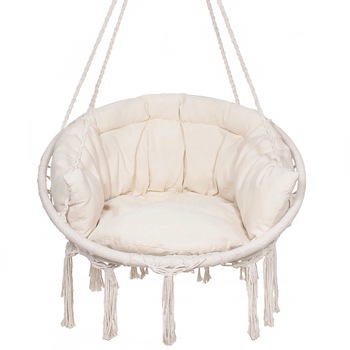 Scaun rotund Sersimo SPR32 tip leagan suspendat cu perna Confort Plus casa sau gradina, crem Scaun rotund Sersimo SPR32 tip leagan suspendat cu perna Confort Plus casa sau gradina, crem