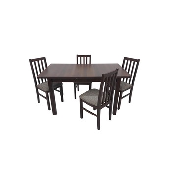 Set masa MB-13 Max5 Orzech cu 4 Scaune S-38 Boss10 O2, Culoare Nuc, Extensibila 150x80 cm, Lemn masiv Set masa MB-13 Max5 Orzech cu 4 Scaune S-38 Boss10 O2, Culoare Nuc, Extensibila 150x80 cm, Lemn masiv