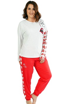 Pijama Dama, Vienetta, Model 'Ooh La La', Culoare Gri/Rosu Pijama Dama, Vienetta, Model 'Ooh La La', Culoare Gri/Rosu
