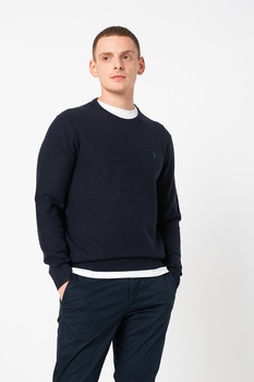 Polo Ralph Lauren, Pulover din bumbac cu decolteu la baza gatului, Bleumarin inchis Polo Ralph Lauren, Pulover din bumbac cu decolteu la baza gatului, Bleumarin inchis