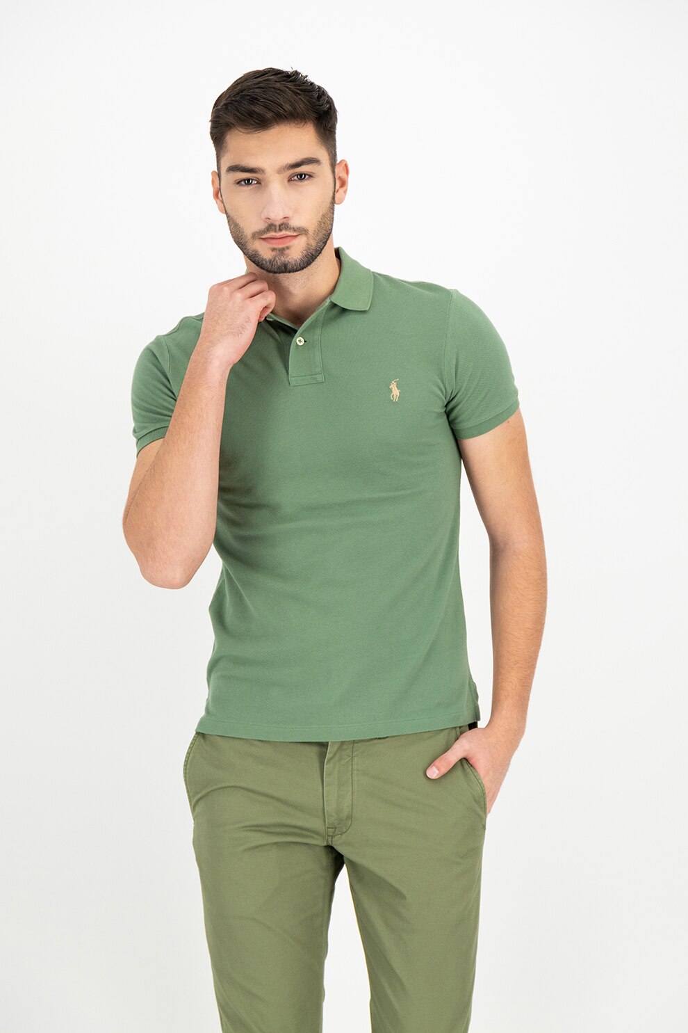 Polo Ralph Lauren, Tricou polo slim fit cu logo discret Classics, Verde sparanghel, L