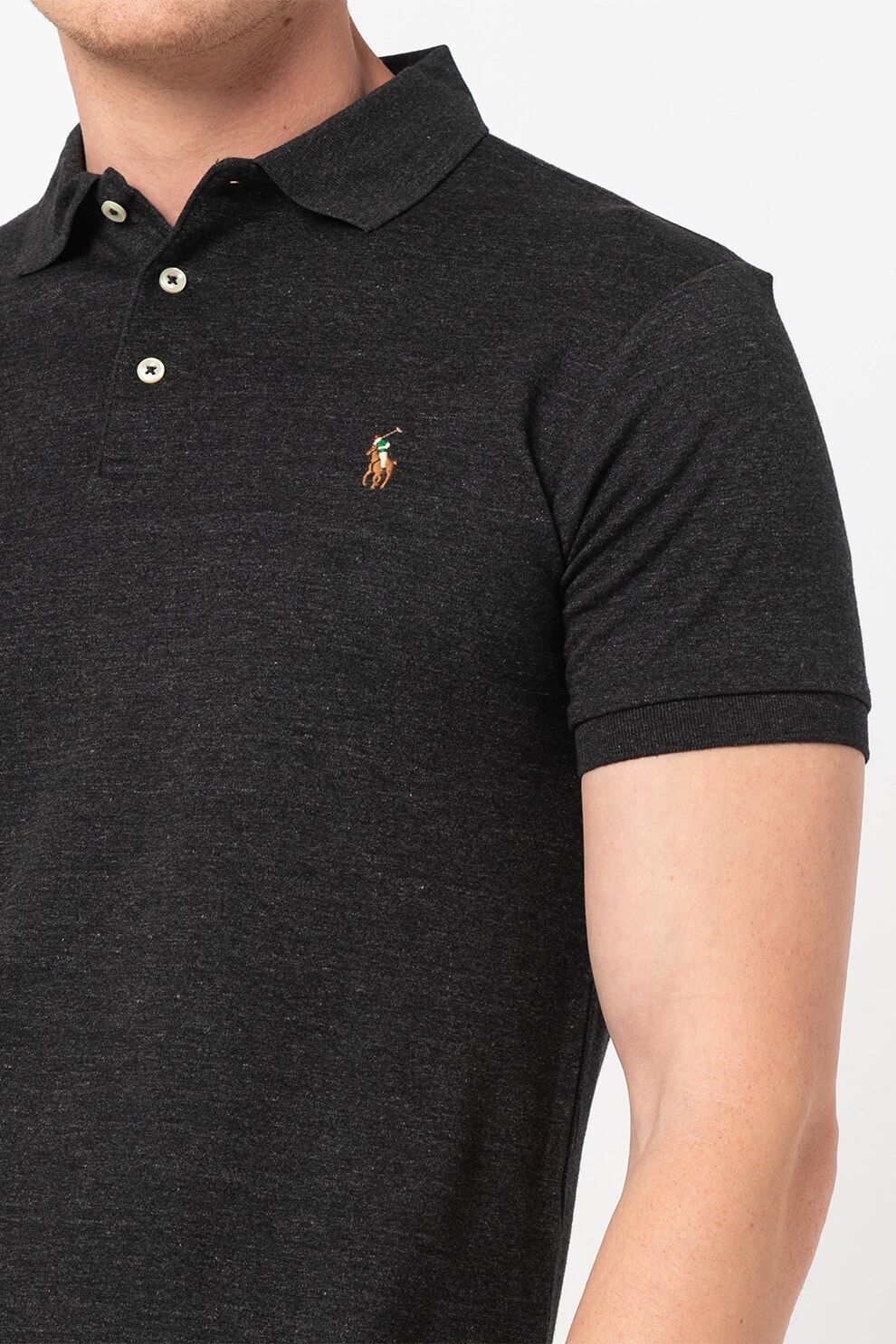 Polo Ralph Lauren Памучна тениска Classics по тялото с яка Бледочерен 