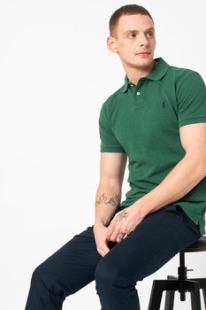 Polo Ralph Lauren, Tricou polo slim fit din material pique Classics, Verde marin/Bleumarin Polo Ralph Lauren, Tricou polo slim fit din material pique Classics, Verde marin/Bleumarin