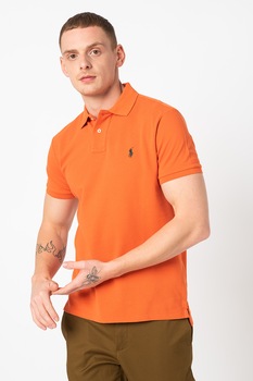 Polo Ralph Lauren, Tricou polo slim fit din material pique Classics, oranj mandarina, verde englez Polo Ralph Lauren, Tricou polo slim fit din material pique Classics, oranj mandarina, verde englez