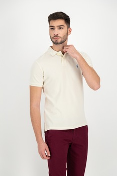 Polo Ralph Lauren, Tricou polo slim fit din material pique Classics, Alb prafuit Polo Ralph Lauren, Tricou polo slim fit din material pique Classics, Alb prafuit