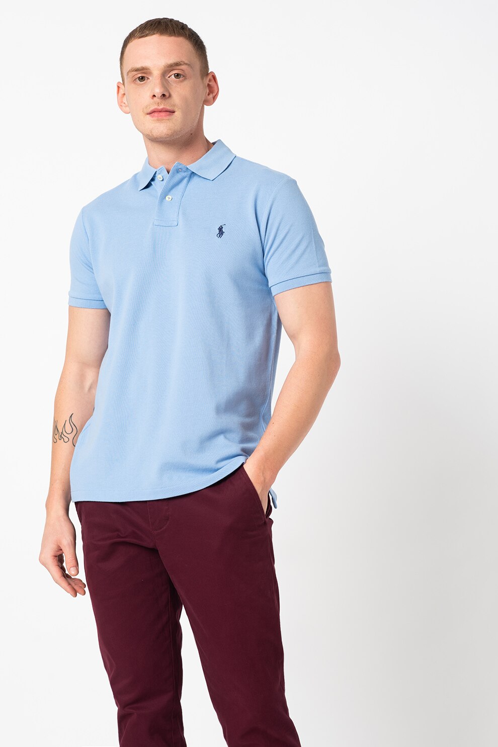 Polo Ralph Lauren, Tricou polo slim fit din material pique Classics, Albastru lavanda