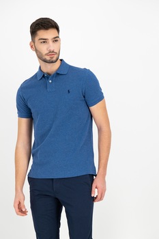 Polo Ralph Lauren, Tricou polo slim fit din material pique Classics, Albastru prafuit/alb prafuit Polo Ralph Lauren, Tricou polo slim fit din material pique Classics, Albastru prafuit/alb prafuit