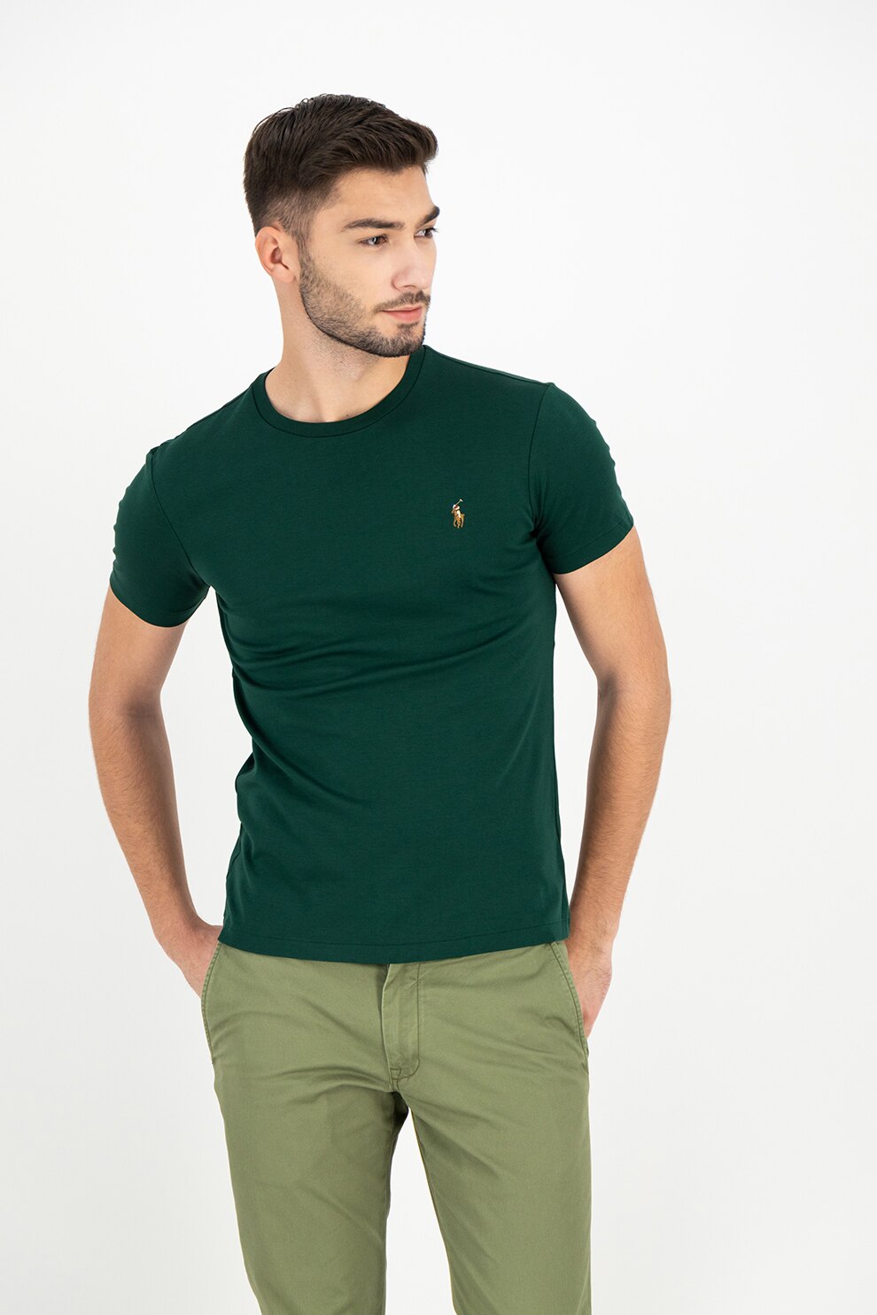 Polo Ralph Lauren, Tricou slim fit din bumbac cu logo discret pe piept, Verde