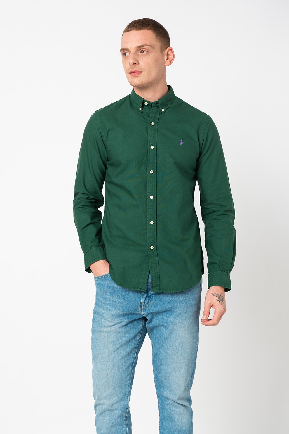 Polo Ralph Lauren, Camasa oxford slim fit, Verde englez/violet ametist