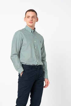 Polo Ralph Lauren, Camasa in dungi cu guler fixat cu nasturi Classics, Alb/Verde feriga Polo Ralph Lauren, Camasa in dungi cu guler fixat cu nasturi Classics, Alb/Verde feriga