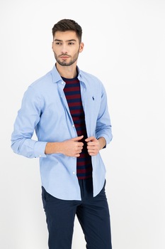 Polo Ralph Lauren, Camasa din amestec de bumbac cu maneci lungi, Albastru deschis Polo Ralph Lauren, Camasa din amestec de bumbac cu maneci lungi, Albastru deschis