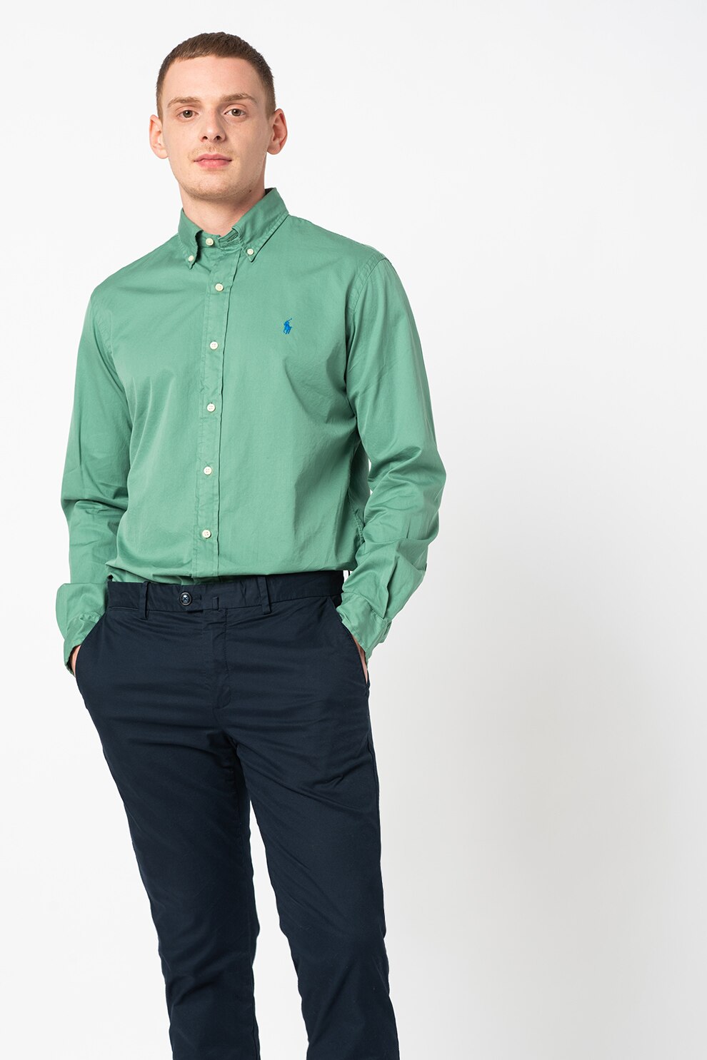 Polo Ralph Lauren, Camasa cu guler cu nasturi Classics, Verde sparanghel/albastru