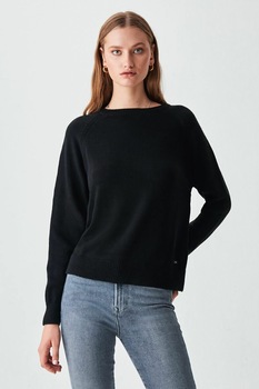 LTB, Pulover tricotat fin cu maneci raglan, Negru LTB, Pulover tricotat fin cu maneci raglan, Negru
