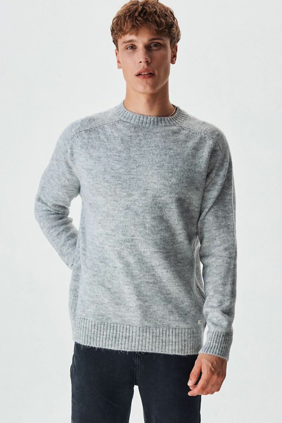 LTB, Pulover, cu decolteu la baza gatului si maneci raglan, Gri deschis melange