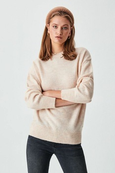 LTB, Pulover cu decolteu la baza gatului si maneci cazute, Maro nisip LTB, Pulover cu decolteu la baza gatului si maneci cazute, Maro nisip