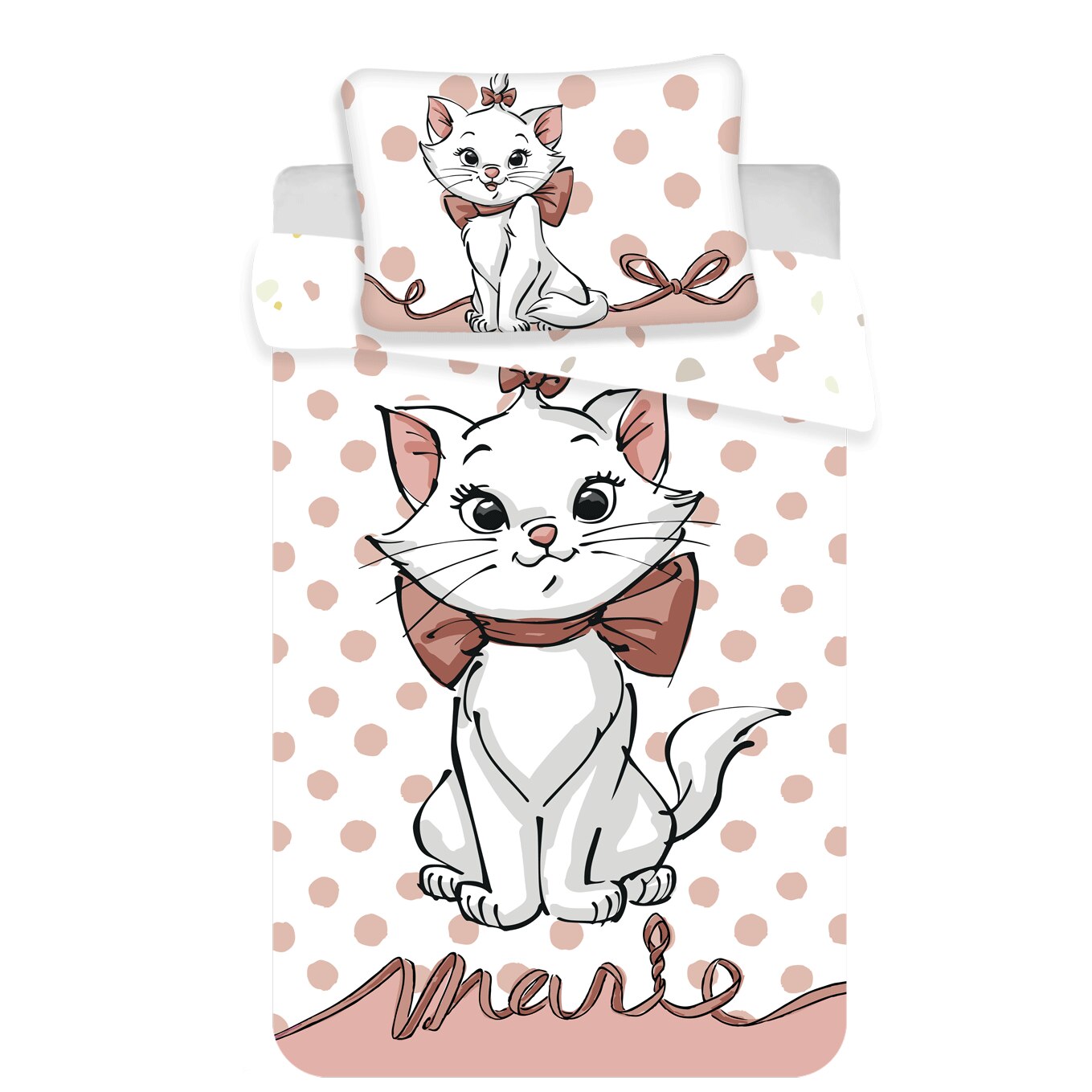 Set lenjerie pat copii pisicuta Marie buline roz - 100x135 / 40x60