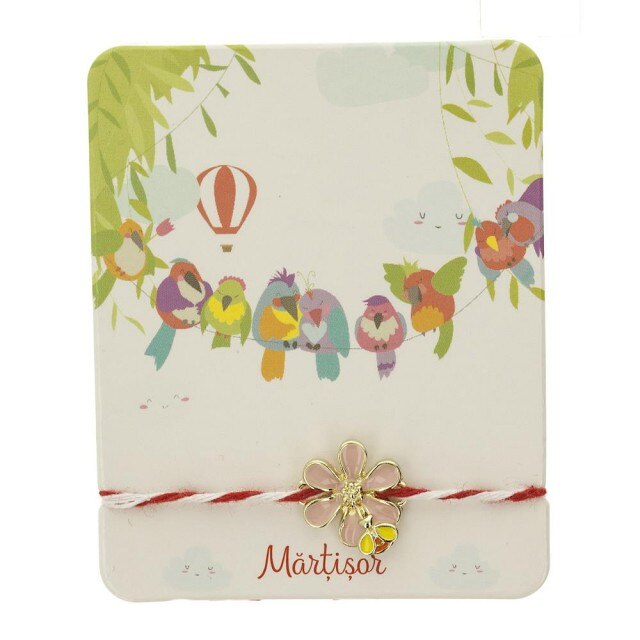 Bratara Aurie Kids cu Floare Roz si Albinuta