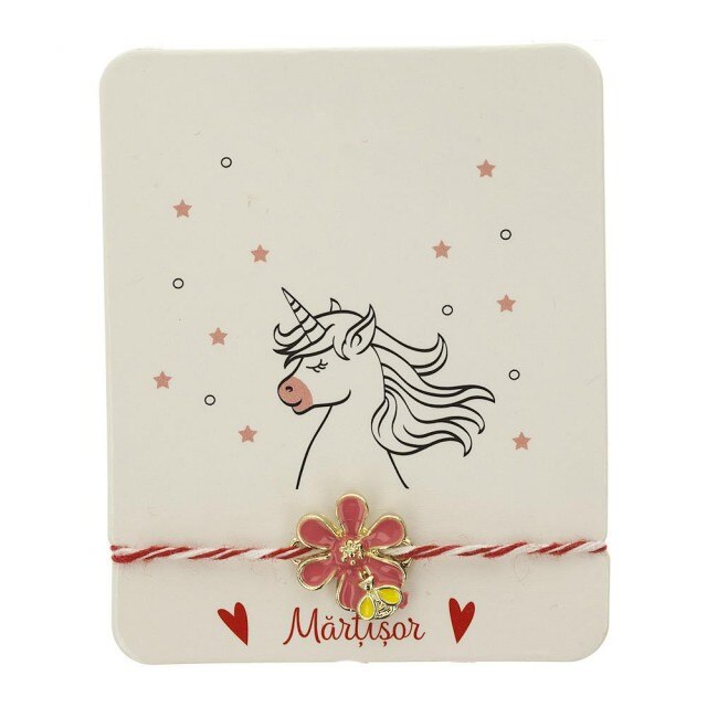 Bratara Aurie Kids cu Floare Roz Inchis si Albinuta