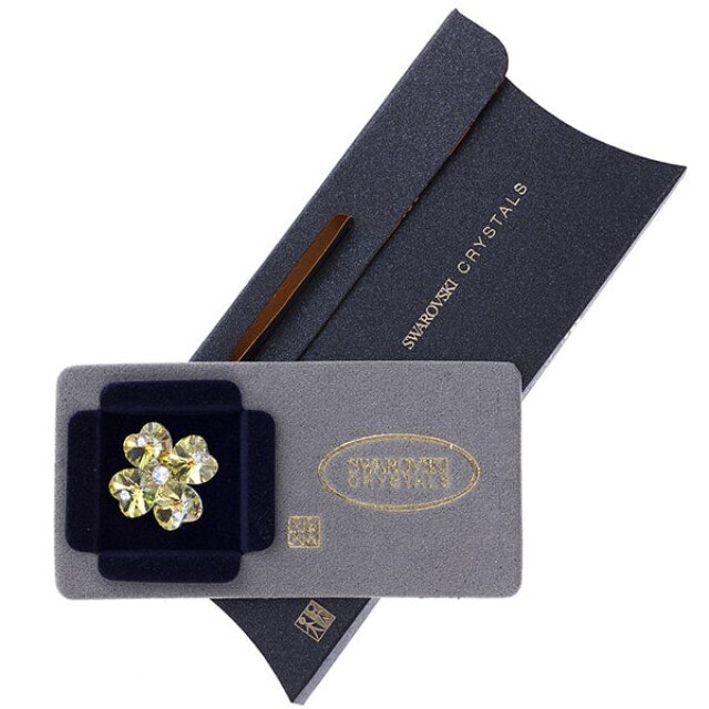 Brosa Swarovski Crystals trifoi cu petale inimioara Alb Aurora