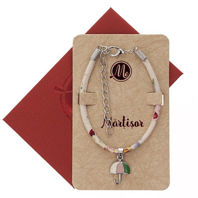 Bratara Alba cu Umbrela Roz