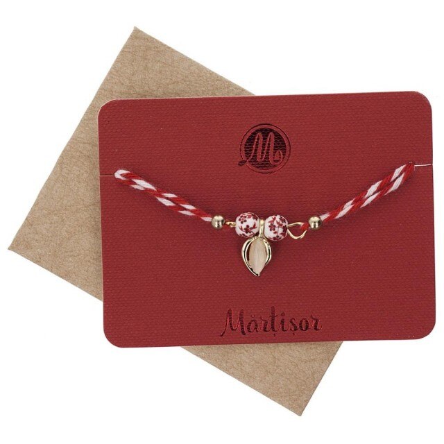 Bratara Martisor Ceramic Frunzulita Bej