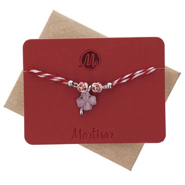 Bratara Martisor Ceramic Trifoi Roz