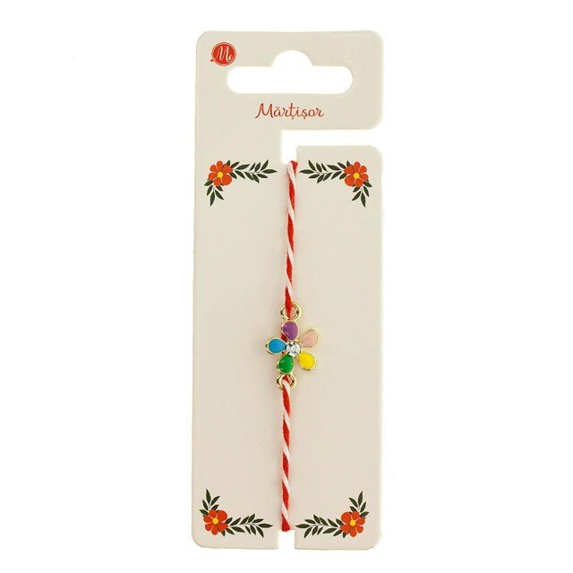 Bratara Aurie Martisor cu Floare Colorata