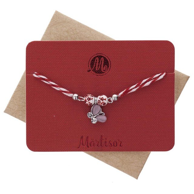 Bratara Martisor Ceramic Fluturas Roz