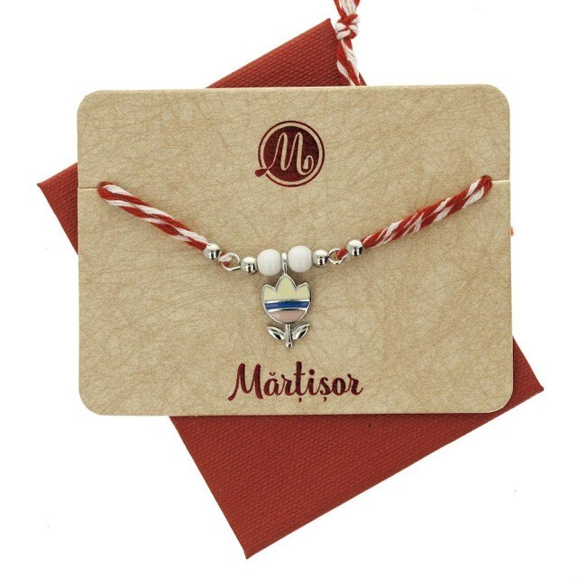 Bratara Argintie Dubla cu Lalea Indigo