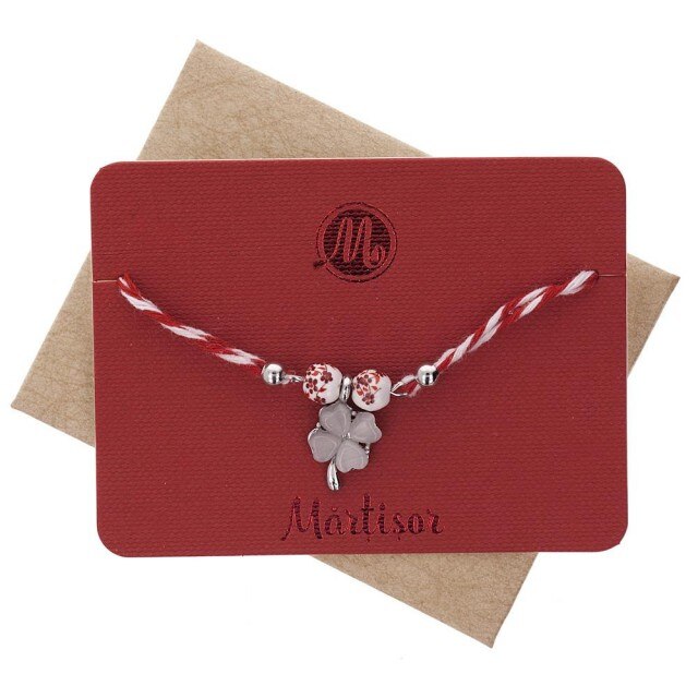 Bratara Martisor Ceramic Trifoi Alb