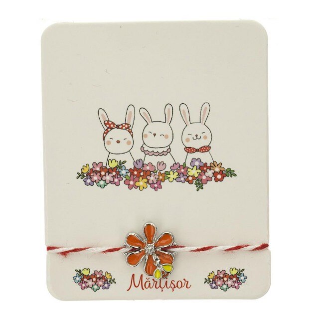 Bratara Argintie Kids cu Floare Portocalie si Albinuta