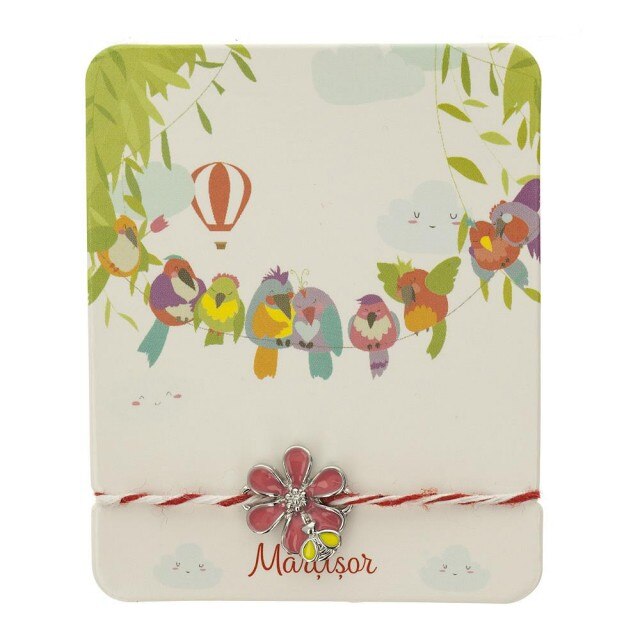 Bratara Argintie Kids cu Floare Roz Inchis si Albinuta