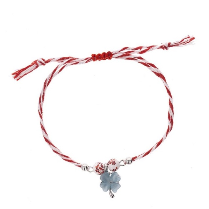 Bratara Martisor Ceramic Trifoi Albastru