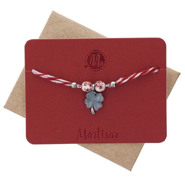 Bratara Martisor Ceramic Trifoi Albastru