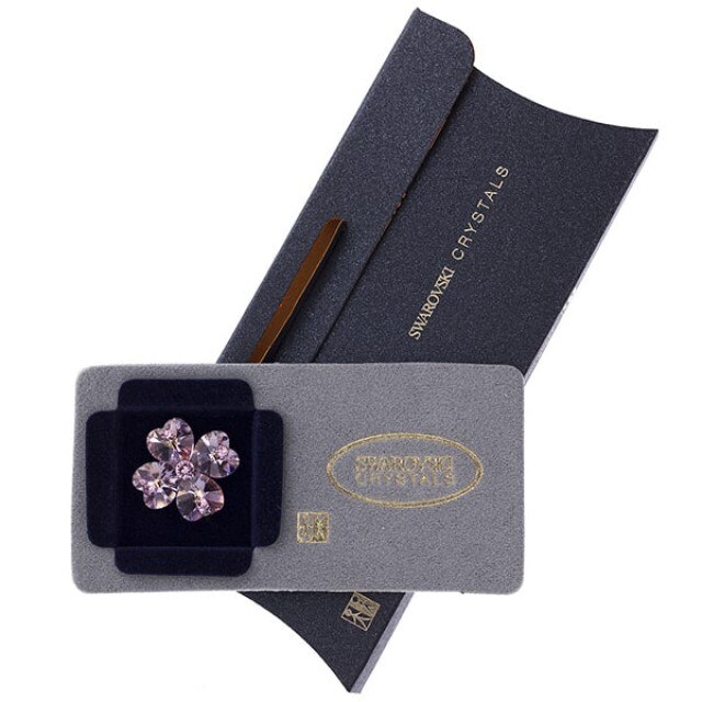 Brosa Swarovski Crystals trifoi cu petale inimioara Rose