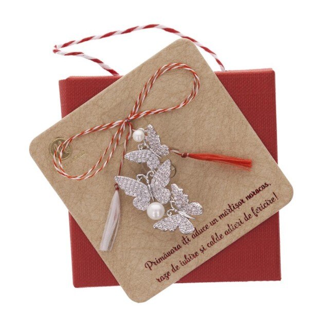 Brosa Gold Plated Fluturasi Argintii