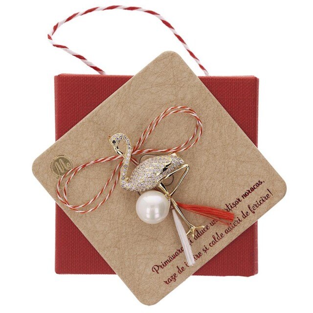 Brosa Gold Plated Flamingo Auriu