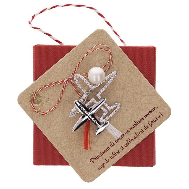 Brosa Gold Plated Avion Argintiu