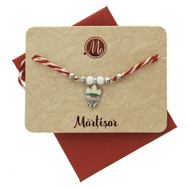 Bratara Argintie Dubla cu Lalea Verde