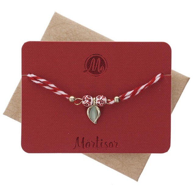 Bratara Martisor Ceramic Frunzulita Turcoaz