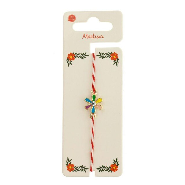 Bratara Aurie Martisor cu Floricica Colorata